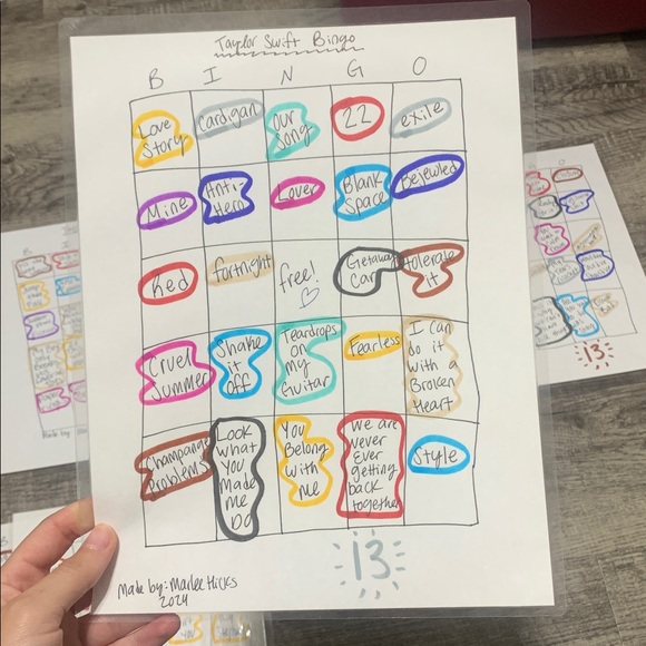 Handmade Taylor Swift Bingo Sheets - Set of 6 - Picture 4 of 7